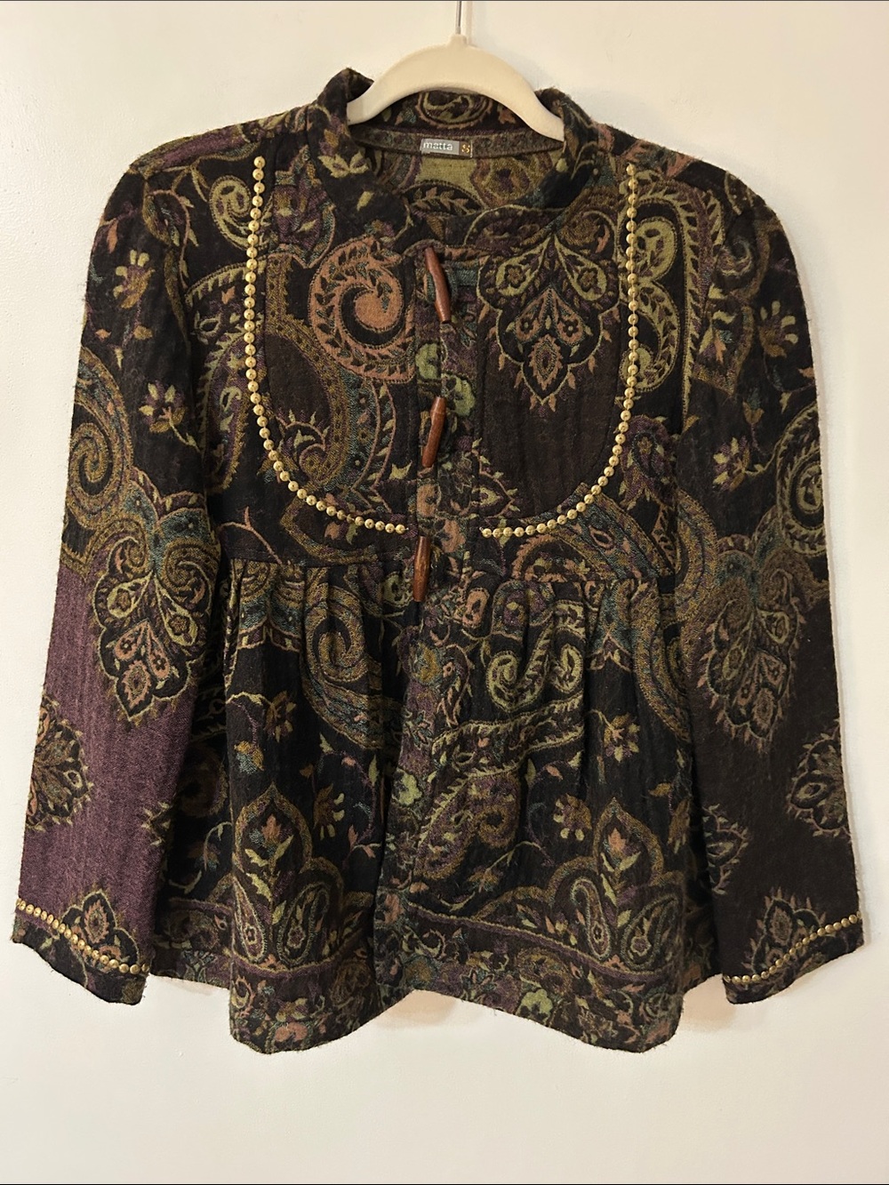 Matta NY Wool Paisley Boho Jacket Women's Size Medium Peplum Embellished Coat